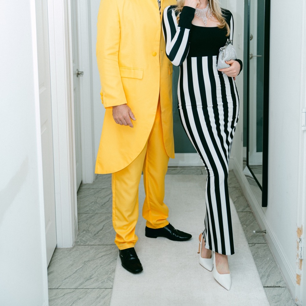 Cameron Diaz Black and White Striped Maxi Dress